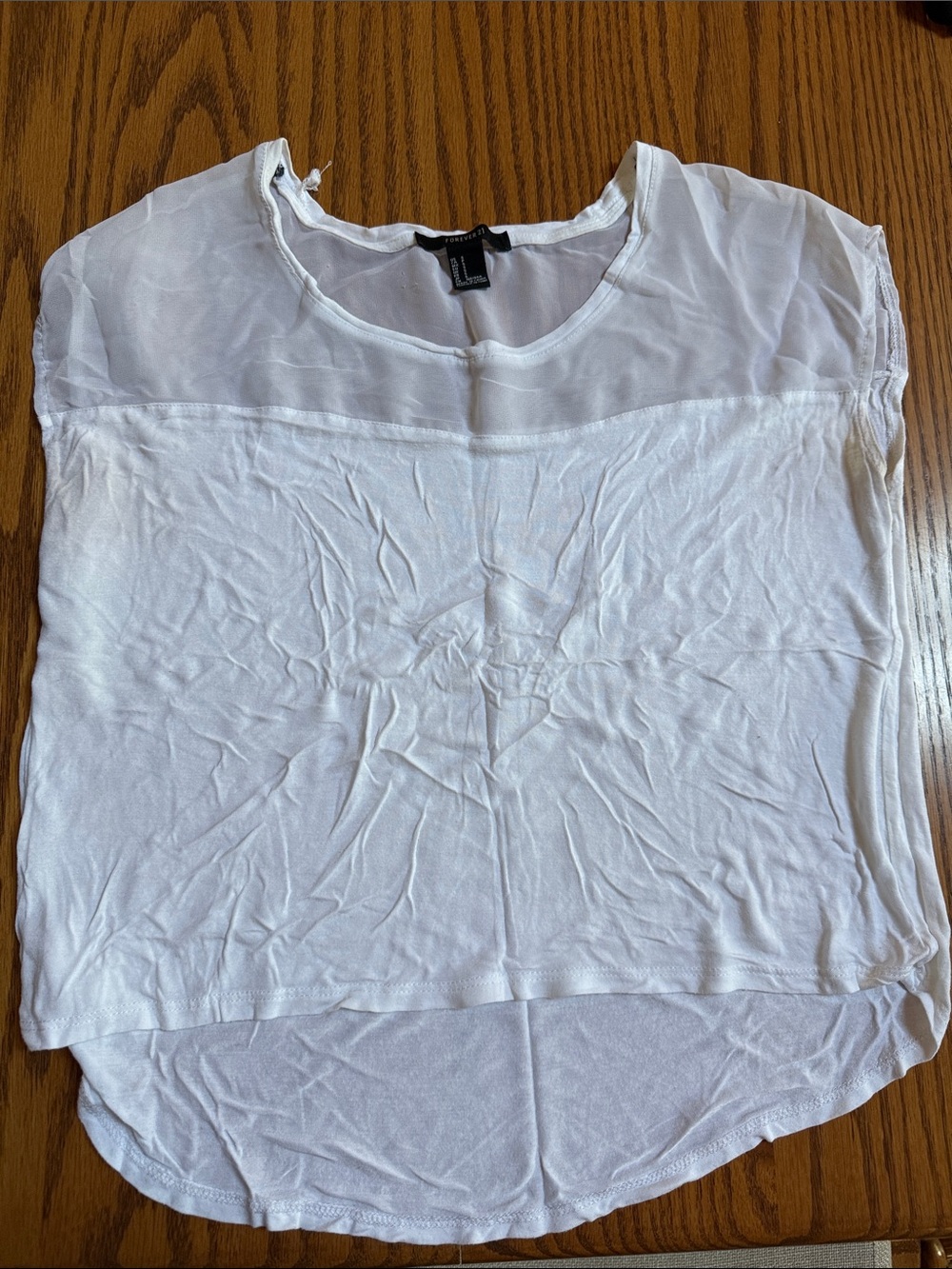 Forever 21 White Sheer Yoke Short Sleeve Blouse